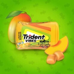 Trident Vibes Sour Patch Tropical Peach Mango cukormentes rágó 100g Szavatossági idő: 2024-06-11